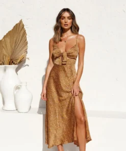 Satin Floral Split Midi Dress