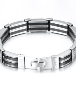 Luxury Black Silicone Stainless Steel Bracelet Men