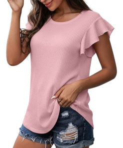Waffle Lace Sleeve Soft T-shirt