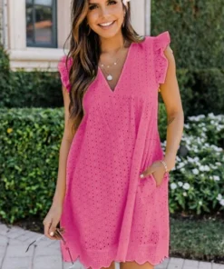 V-neck Summer Short Sleeve Lace Dress
