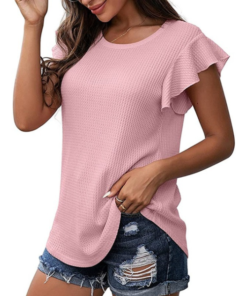 Waffle Lace Sleeve Soft T-shirt