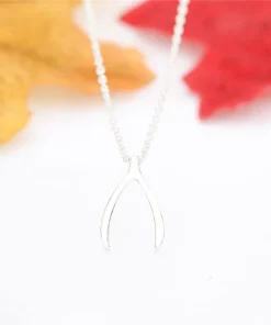 Copper Wishbone Charm Necklace With Stainless Steel Chain