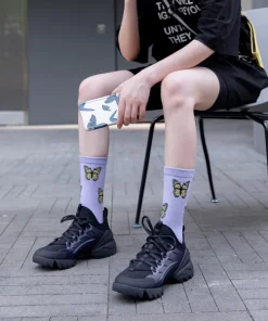 Cute Butterfly Print Crew Socks