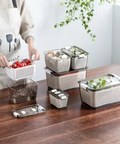 3 in 1 Food Storage Draining Crisper With Strainer Container