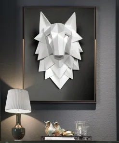 3D Abstract Wolf Head Sculpture Wall Decor