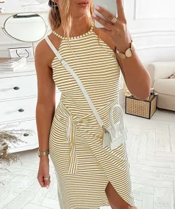 Casual Sleeveless Striped Midi Dresses