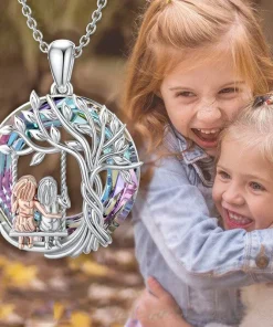 Tree Of Life Sister On The Swing Crystal Pendant Necklace