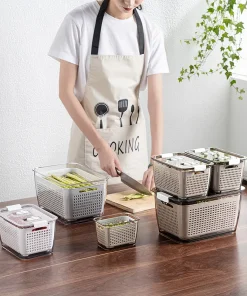 3 in 1 Food Storage Draining Crisper With Strainer Container