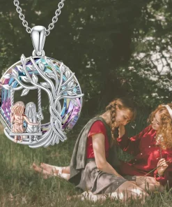 Tree Of Life Sister On The Swing Crystal Pendant Necklace