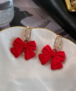 Red Zircon Crystal Christmas Earrings