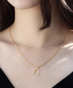 Copper Wishbone Charm Necklace With Stainless Steel Chain