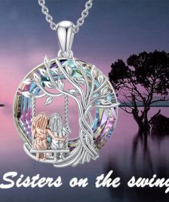 Tree Of Life Sister On The Swing Crystal Pendant Necklace