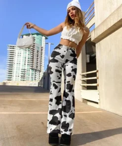 Vintage High Waist Cow Print Jeans