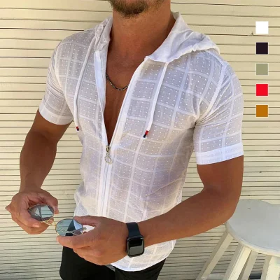 Men Casual V Neck Zip Up Hooded Sweatshirts