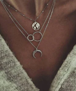 Fashionable Multilayer Boho Moon Map Necklace