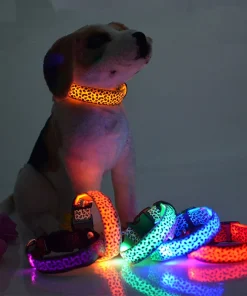 Adjustable LED Safety Nylon Leopard Dog Collar
