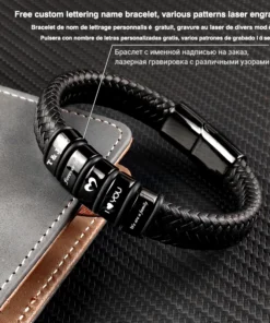 Men's Leather Bracelet with Custom Silver Beads