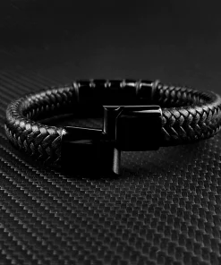 Men's Leather Bracelet with Custom Silver Beads