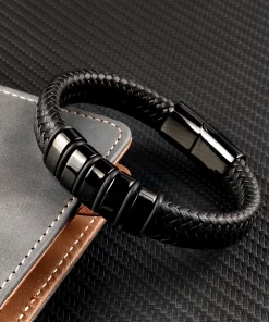 Men's Leather Bracelet with Custom Silver Beads