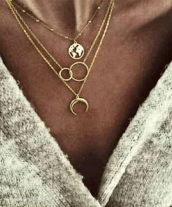 Fashionable Multilayer Boho Moon Map Necklace