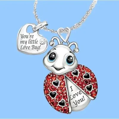 Silver Pink Ladybug Necklace