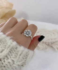 Antique Style Adjustable Silver Sunflower Ring
