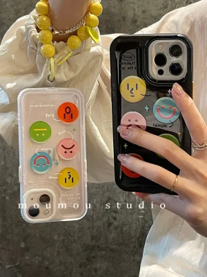 Creative Flip Mirror Colorful Smiley Face Case Cover For iPhone
