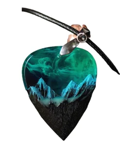 Wood Resin Paired Heart Pendants Mountains