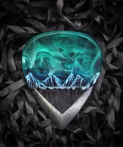 Wood Resin Paired Heart Pendants Mountains