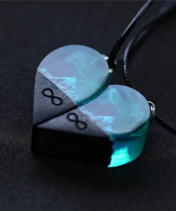 Wood Resin Paired Heart Pendants Mountains