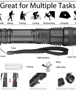 LED Rechargeable Tactical Laser Flashlight 90000 High Lumens