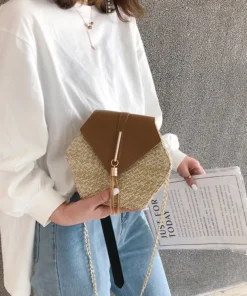 Hexagon Mulit Style Straw+leather Handbag Women Summer Rattan Bag Handmade Woven Beach Circle Bohemia Shoulder Bag