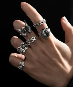 6Pcs Punk Poker Joker Rings for Men Goth Skeleton Billiards Set Couple Emo Fashion Jewelry Gift