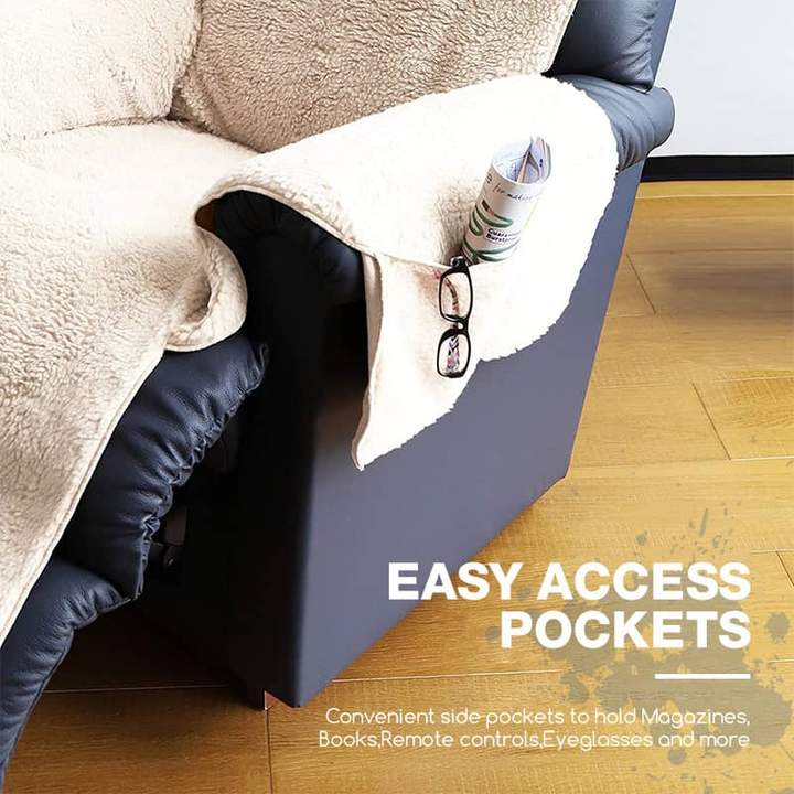 Poly Fleece One-Piece Comfortable Recliner Chair Cover with Pockets - Image 4
