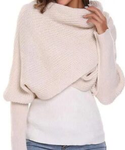 Crochet Knitted Scarf Shawl with Sleeves